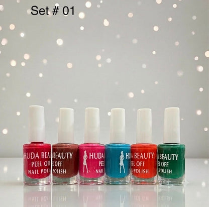 Huda Beauty Peel Off Nail Polish - Pack of 6 Vibrant Colors